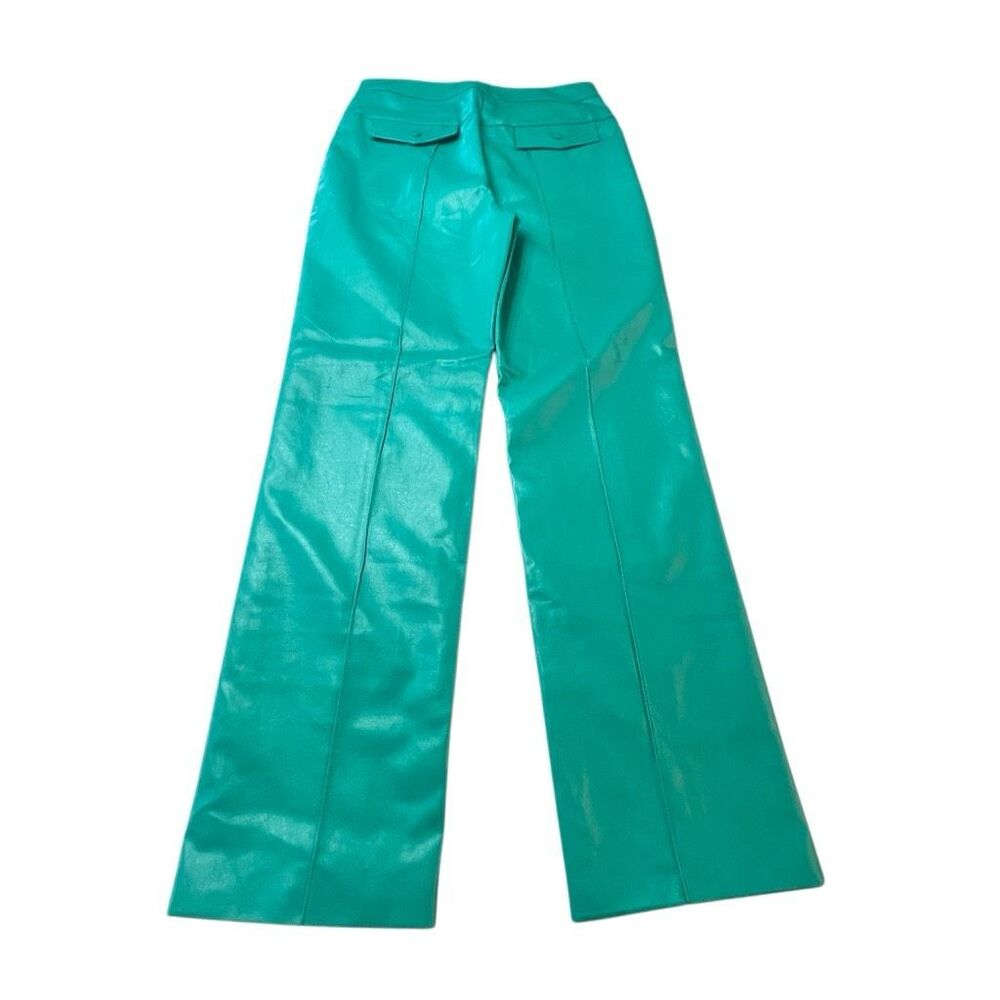 Hosbjerg Women's Emilie Ada Faux Leather Straight Pants Turquoise Sz Medium NWT